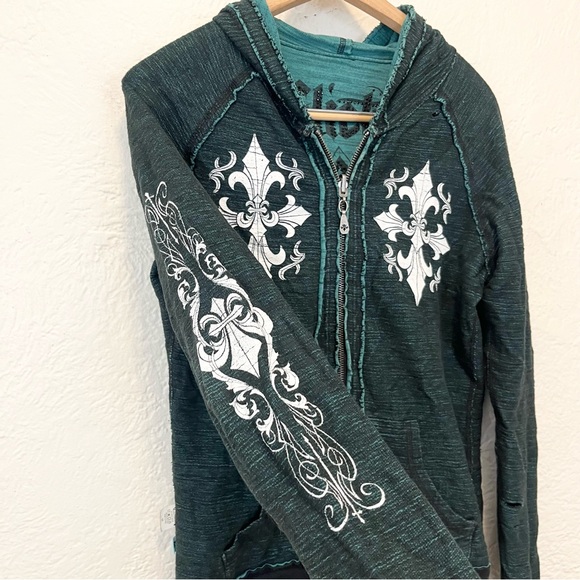 Affliction Reversible Hoodie Teal Green Medium M - Picture 3 of 16